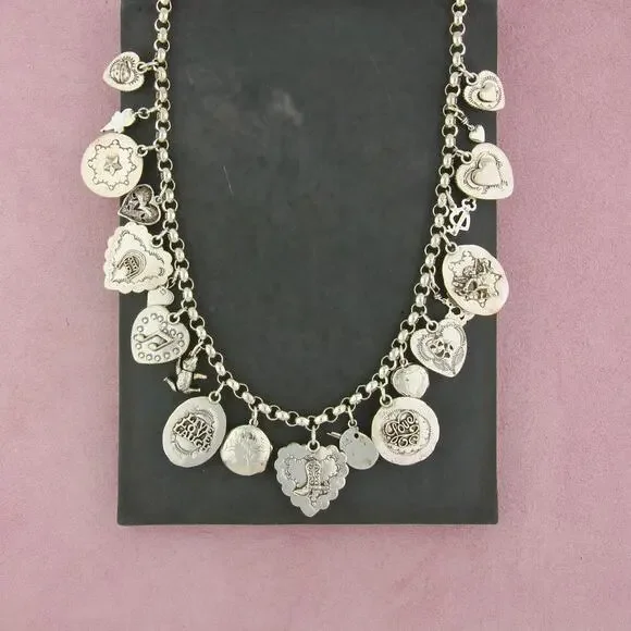 ⚡️sold⚡️ joan slifka sterling silver 21 hearts & charms necklace size 29in - Picture 3 of 5
